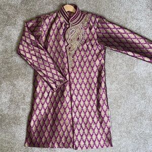 New Royal Purple and gold Indian Wedding Indo-Western Sherwani / Kurta Men Sz 38